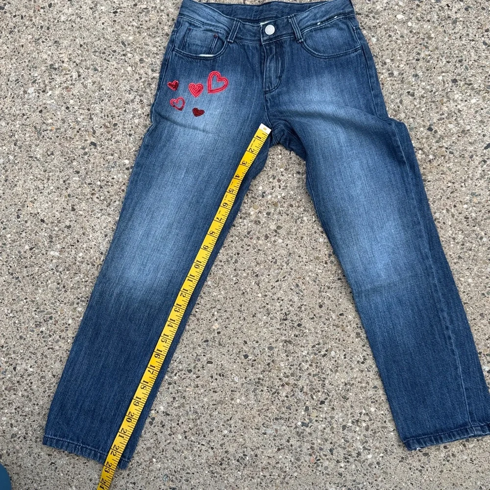 Gymboree Girls Boyfriend Jeans Size 8 Sequin Heart Medium Wash NWOT